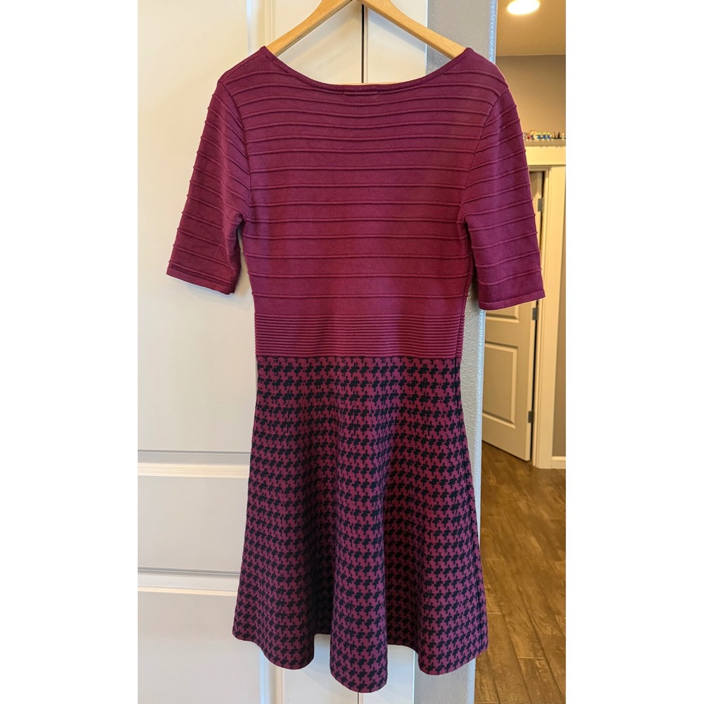 Candies Maroon/Black Juniors XL Y2K Fit and Flare Lace Up 3/4 Sleeve Knit Dress - Picture 6 of 7